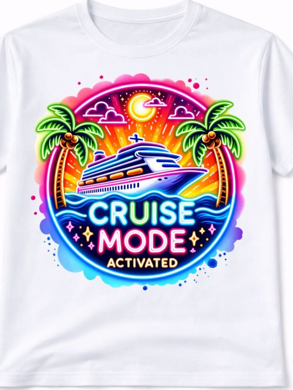 Cruise Mode Graphic T Shirt Trendy Short Sleeve Tee Womens Tops White